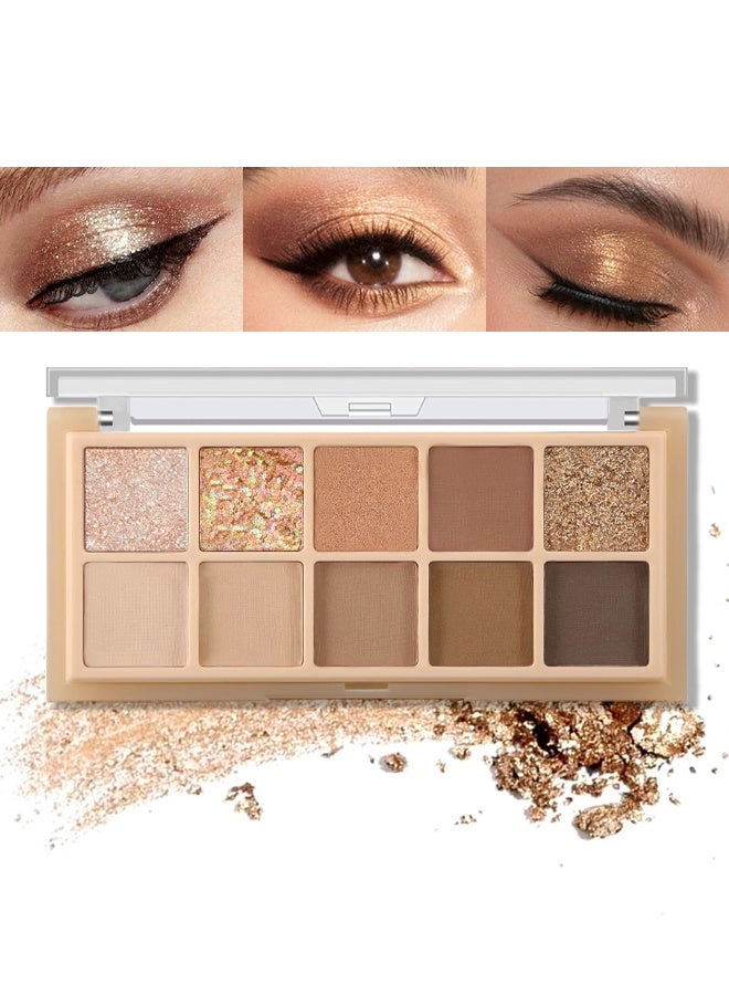 Sweet Mint 10 Colors Eyeshadow Palette,Matte&Glitter&Shimmer Eyeshadow Makeup,Naturing-Looking,Ultra-Blendable, High Pigmented, Brown Nude Neutral Eyeshadow Palette #02 Sunset - Image 1
